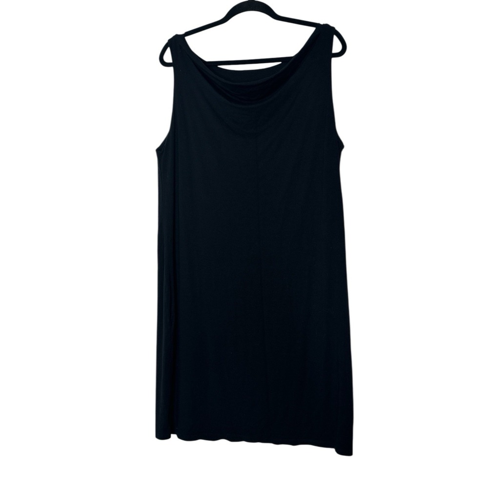 Eileen Fisher Dress Women Large Black‎ Boxy Sleeveless Stretch Midi Formal